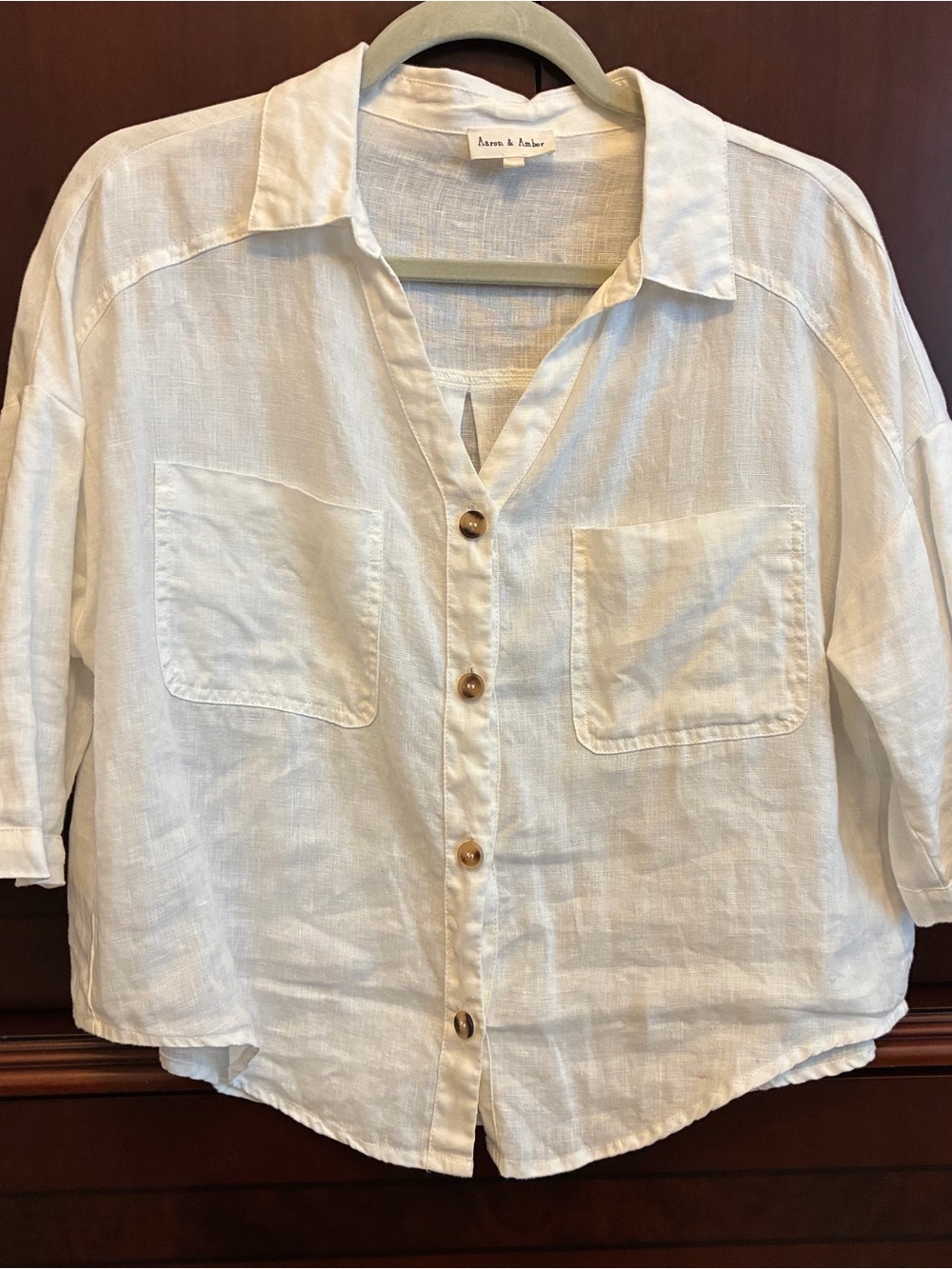 Aaron & Amber Oversized White Linen Button Down Shirt
